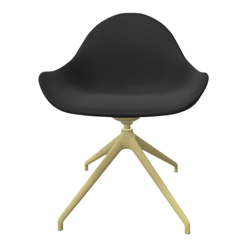 Black ergonomic chair with a sleek design and light beige tripod base. Modern aesthetic for any space.