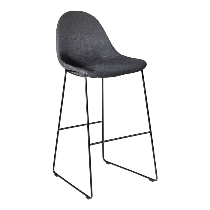 Stylish black bar stool with a sleek matte finish and minimalist wire base, perfect for modern interiors.