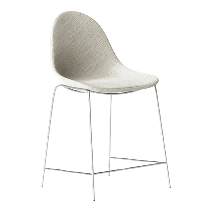 Light beige textured fabric chair with sleek silver legs, perfect for a modern aesthetic.