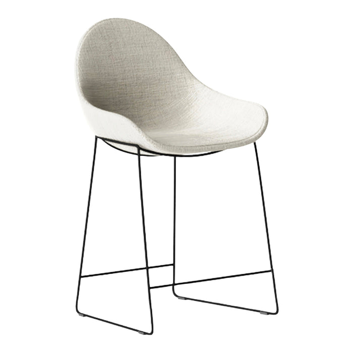 Light gray fabric chair with a smooth texture and black metal legs, featuring a modern minimalist design.