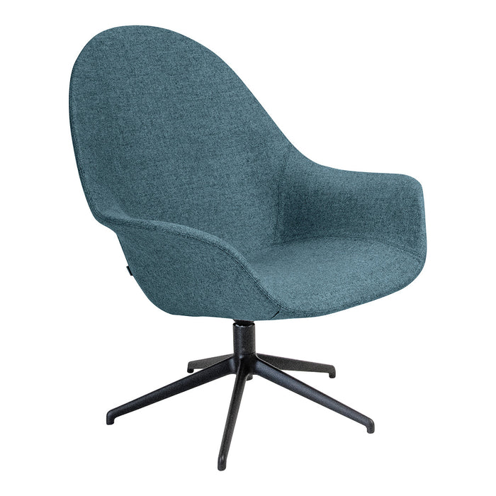 Teal upholstered accent chair with a smooth texture and black metal base, ideal for modern decor.