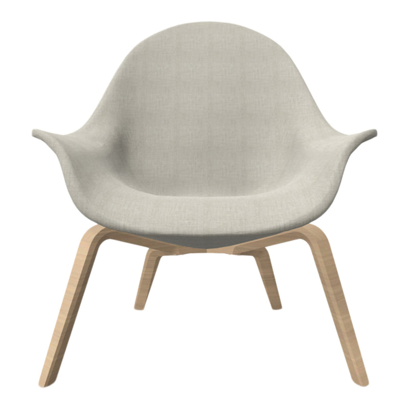 Light gray fabric chair with a smooth texture and natural wood legs, offering a modern, minimalist design.