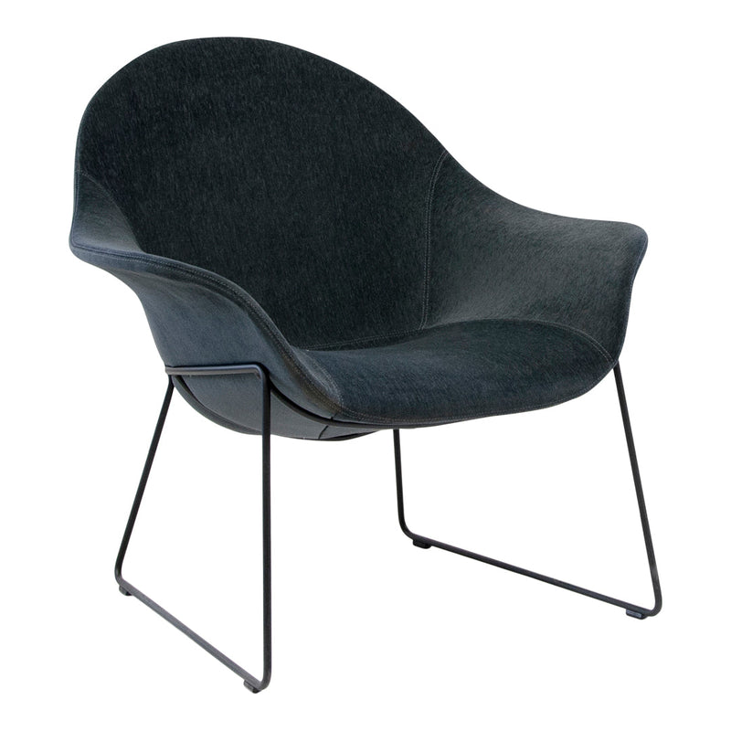 Stylish dark gray armchair with a smooth texture and black metal legs, perfect for modern decor.