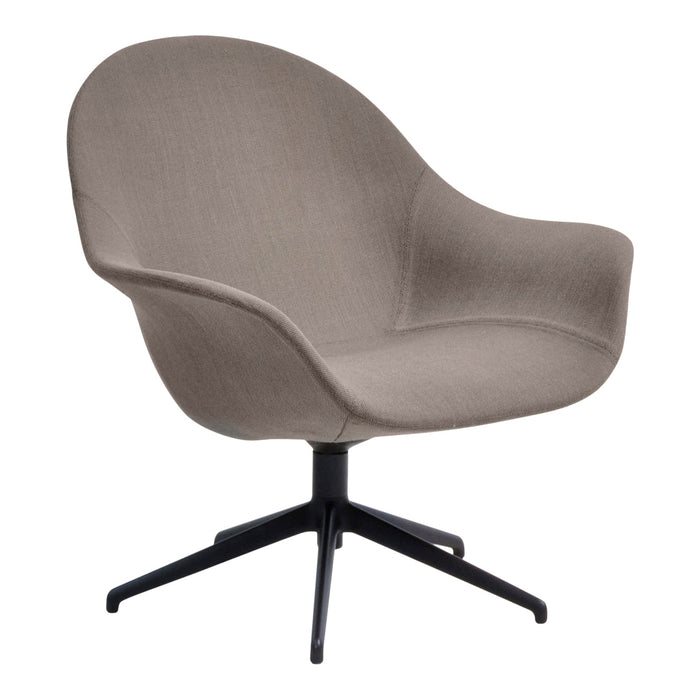 Stylish ergonomic chair in soft gray fabric with a modern black base. Perfect for contemporary interiors.