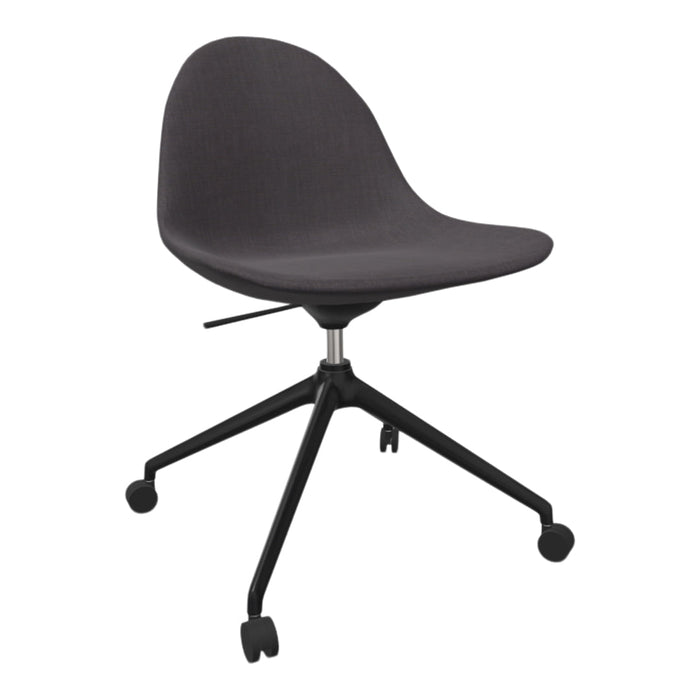 Gray upholstered office chair with a sleek black base and smooth texture, perfect for modern workspaces.