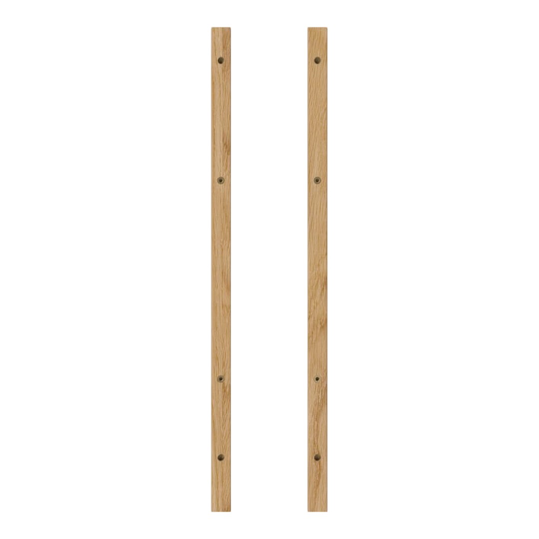 Light oak wood vertical rods with a smooth finish and minimalistic design, featuring black mounting holes.