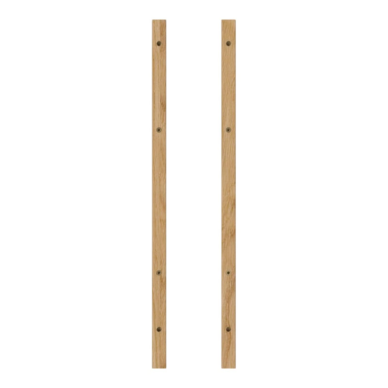 Light oak wood vertical rods with a smooth finish and minimalistic design, featuring black mounting holes.