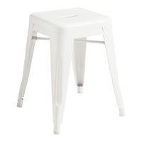 White metal stool with a sleek, minimalist design and smooth, clean lines. Ideal for modern decor.