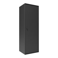 Sleek black storage cabinet with a minimalist design, perfect for modern interiors.