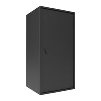 Sleek black storage cabinet with a matte finish and minimalist design, perfect for modern interiors.
