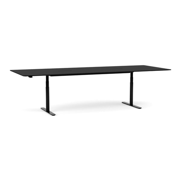 Sleek black rectangular table with a smooth finish and minimalist design, perfect for modern decor.
