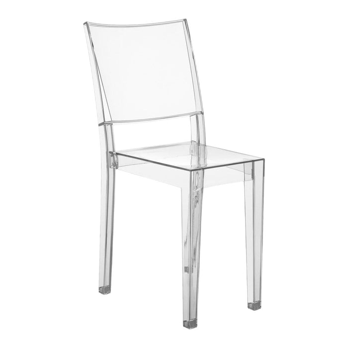 Clear acrylic chair with a transparent design, showcasing a minimalist style and modern elegance.