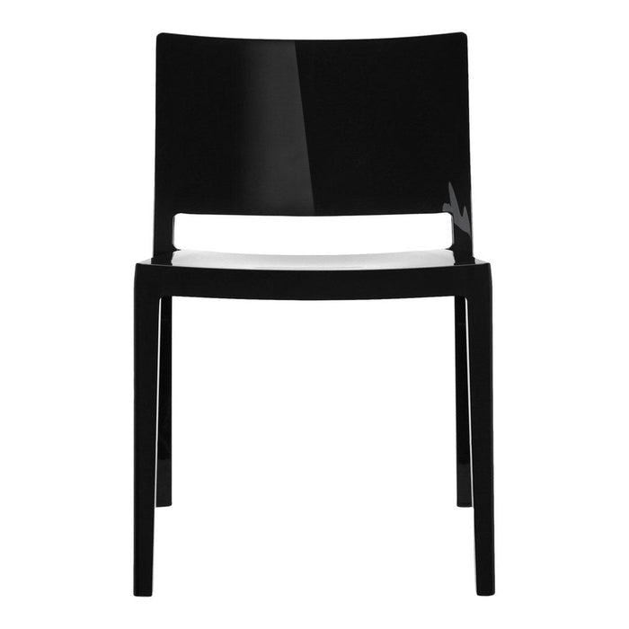 Sleek black chair with a glossy finish and minimalist design, perfect for modern interiors.