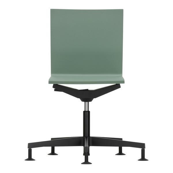 Modern green chair with a smooth finish and black adjustable base, perfect for stylish office decor.