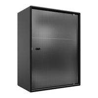 Black storage cabinet with a sleek, ribbed pattern on the front for a modern look. Ideal for minimalistic decor.