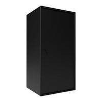 Sleek black cabinet with a smooth, matte finish, featuring a minimalist design and no visible patterns.