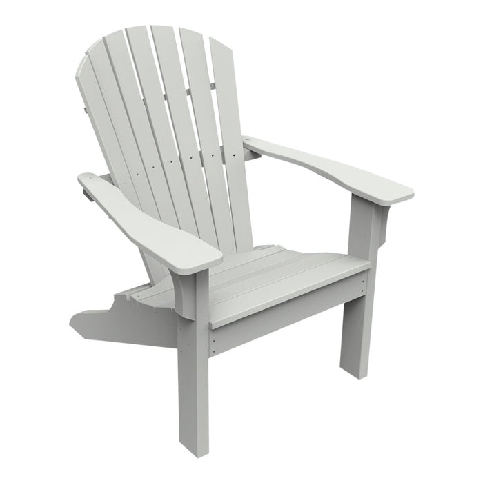 Light gray Adirondack chair featuring a classic slatted design, perfect for outdoor relaxation.