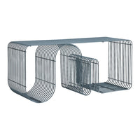 Sleek gray wire table with minimalist design, featuring curved and linear patterns for modern decor.