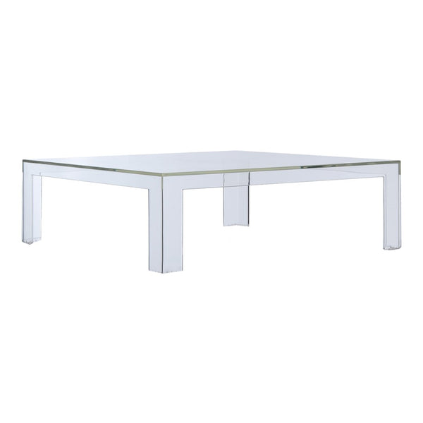 Clear acrylic square coffee table with sleek, modern design and minimalistic finish. Perfect for contemporary decor.