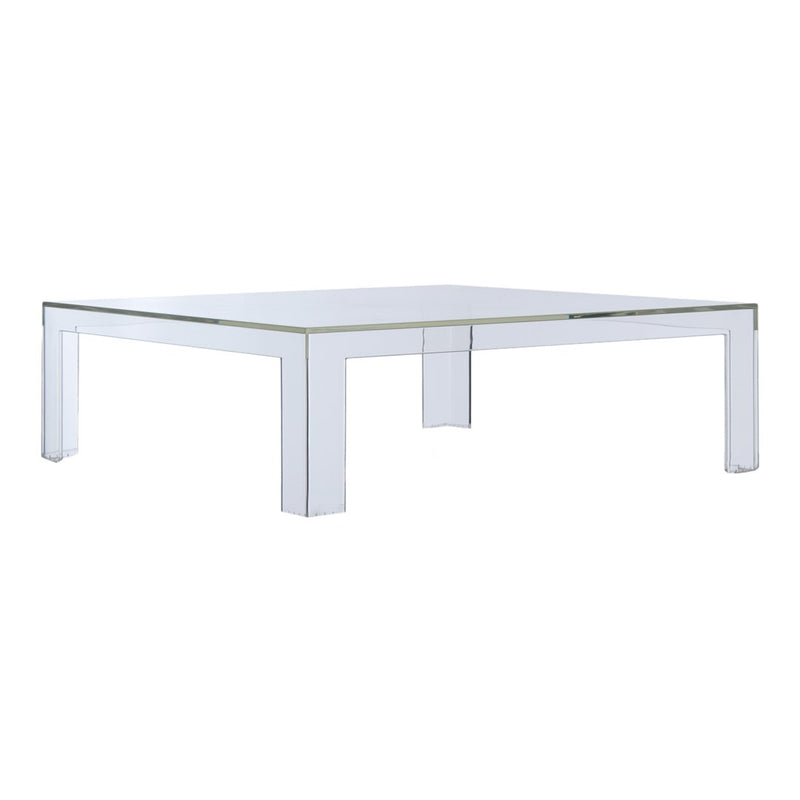 Clear acrylic square coffee table with sleek, modern design and minimalistic finish. Perfect for contemporary decor.