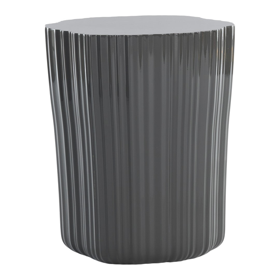 Stylish black side table with a modern ribbed texture and glossy finish, perfect for contemporary decor.