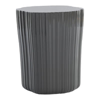 Stylish black side table with a modern ribbed texture and glossy finish, perfect for contemporary decor.