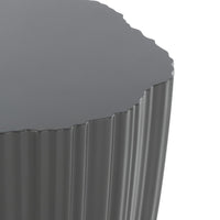 Gray ribbed side table with a scalloped edge, featuring a glossy finish and modern, sleek design.