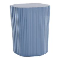 Glossy blue accent table with vertical ribbed pattern and a smooth, rounded top. Perfect for modern decor.