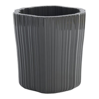 Glossy dark gray planter with vertical ribbed pattern, perfect for modern decor. Ideal for indoor or outdoor use.