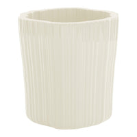 Creamy white textured planter with vertical ribbed pattern, perfect for modern decor.