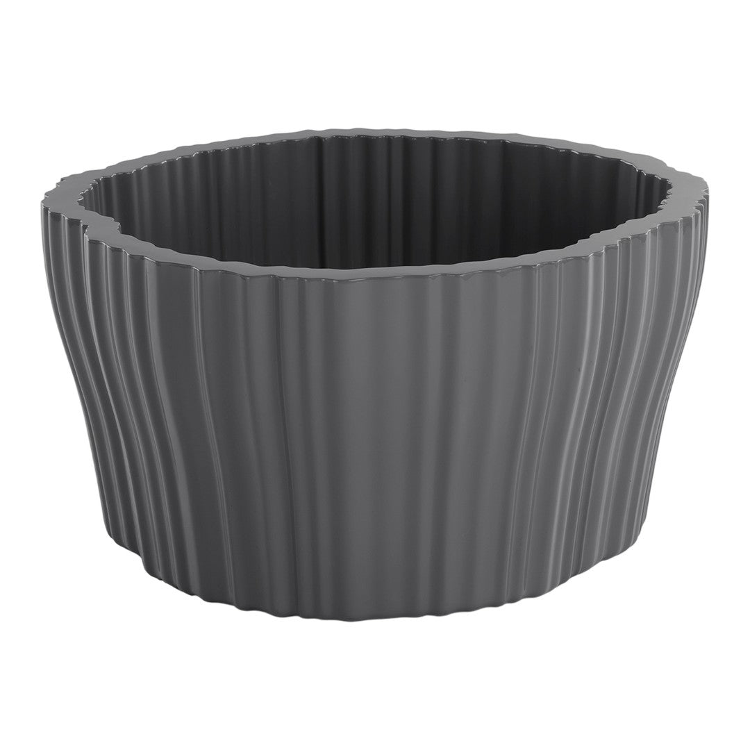 Gray ribbed planter with a textured, fluted design, perfect for modern decor.
