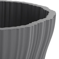 Gray plastic planter with a ribbed texture and scalloped edge, showcasing a sleek, modern design.