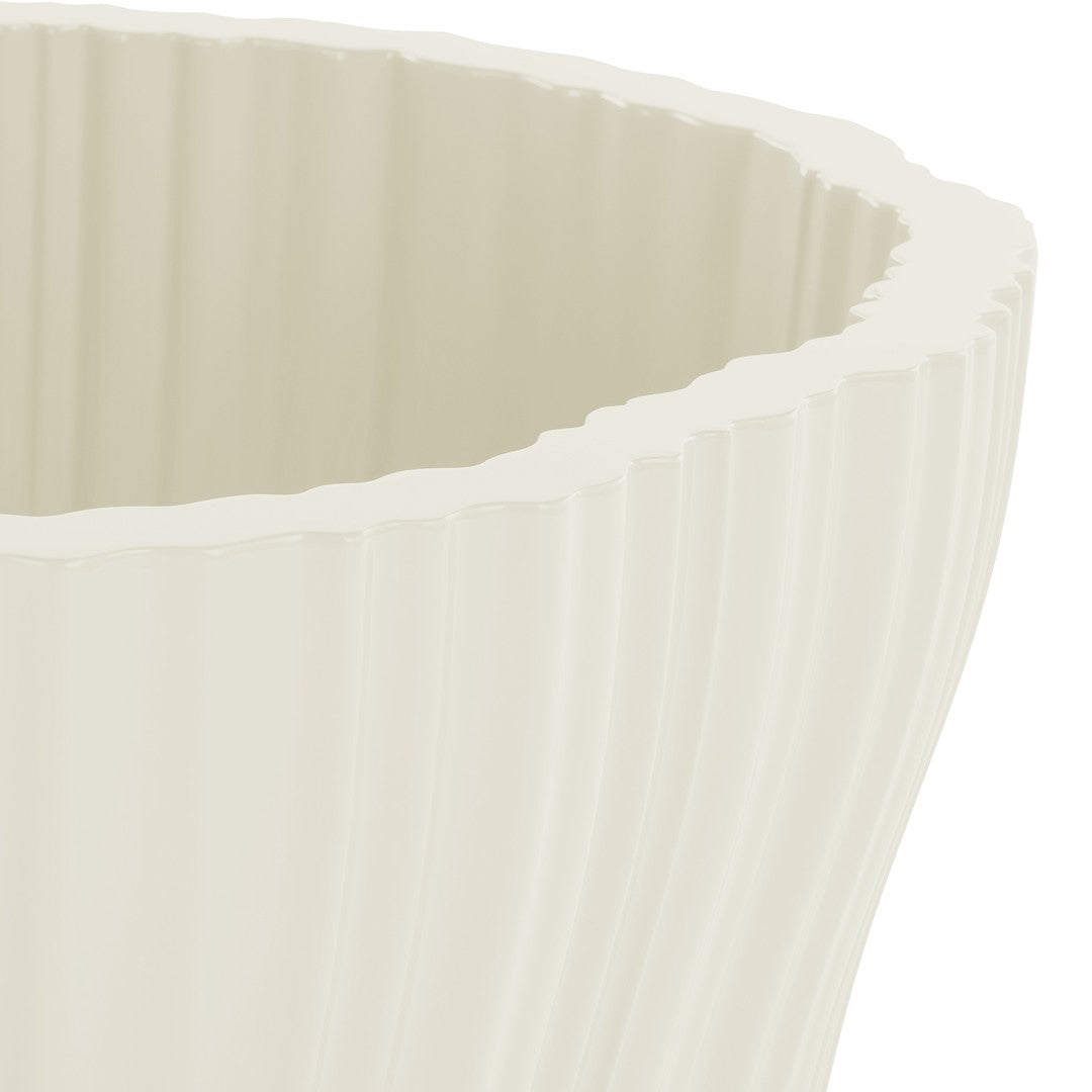Cream-colored, ribbed vase highlighting a smooth texture and elegant, subtle design details. Perfect for modern decor.
