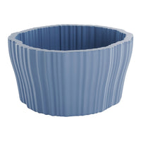 Blue ribbed planter with a textured surface, featuring a soft pastel shade and wavy edges for a modern touch.