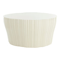 Off-white round table with vertical ribbed pattern and smooth top surface, adding elegant texture to any space.