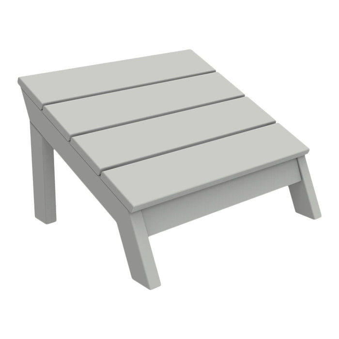Light gray wooden footrest with horizontal slats and sturdy angled legs, perfect for outdoor relaxation.