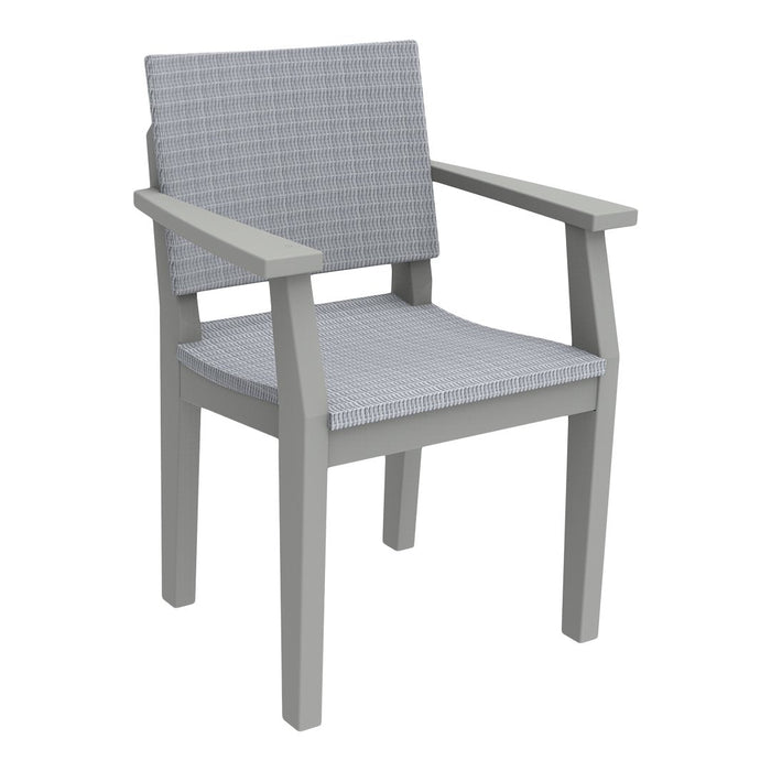 Gray armchair with a checkered fabric pattern and a light gray wooden frame. Ideal for modern outdoor spaces.