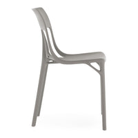 Gray plastic chair with a sleek design and modern, smooth surface pattern. Ideal for contemporary decor.