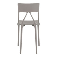 Gray plastic chair with a modern, minimalist design and smooth, clean lines. Perfect for contemporary spaces.