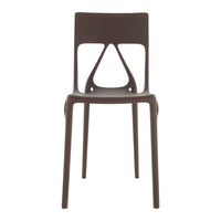 Brown molded chair with a unique cutout pattern, sleek design, perfect for modern home decor.