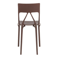 Brown plastic chair with a sleek, modern design and minimalist silhouette, perfect for any contemporary space.
