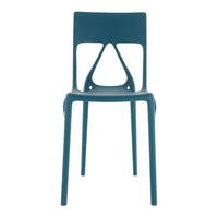 Modern teal plastic chair with a unique cutout design, featuring a smooth matte finish. Ideal for contemporary decor.