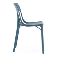 Blue plastic chair showcasing a sleek, modern design with smooth curves and a minimalist silhouette.