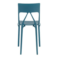 "Modern blue chair with a sleek design and minimalist patterns, perfect for any contemporary space."