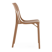 Side view of a modern chair in a warm, earthy brown color with a smooth, sleek finish. Perfect for contemporary decor.