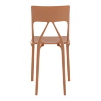 Rustic brown plastic chair with a smooth finish and minimalist design, featuring a sleek, modern silhouette.