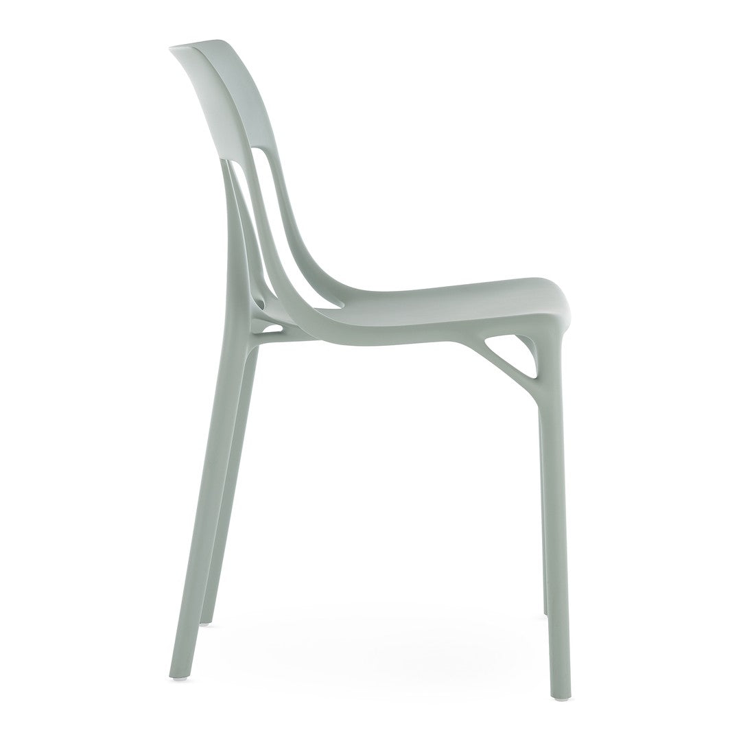 Light mint green chair with a sleek, modern design and subtle curves, perfect for contemporary spaces.
