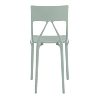 Light mint green chair with a sleek and modern design, featuring smooth, solid plastic construction.