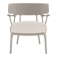 Contemporary chair in soft beige with a plush, cream seat and a smooth, sleek design. Ideal for modern decor.