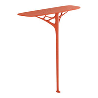 Modern orange console table with a sleek design and organic leg pattern. Perfect for contemporary decor.